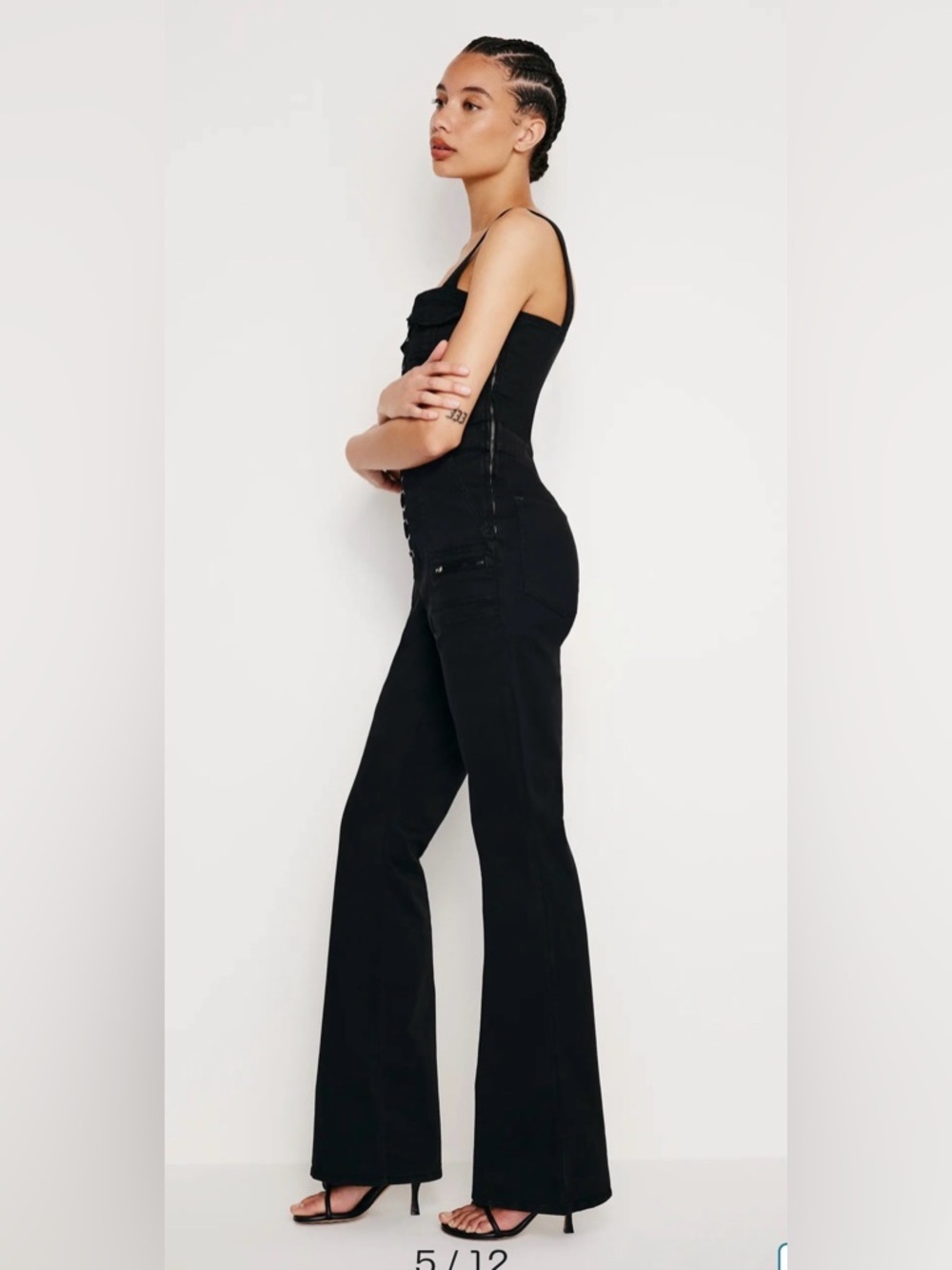 Good American Lace Up Corset Utility Jumpsuit Black Sz M NWT Flare Sold Out - Picture 4 of 12